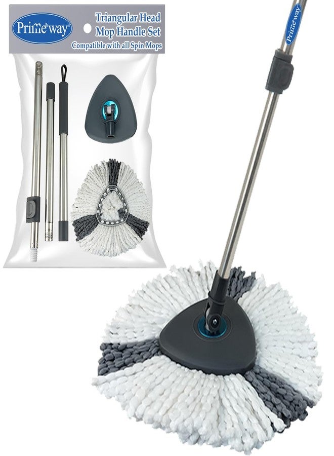 Primeway® SS New Heavy Duty Universal Rotating Replacement Extendable Handle Set | Upgrade to Triangular Head Refill Hydraulic Rod Set | Compatible with All Spin Mops | 36cm White | Grey - Image 1